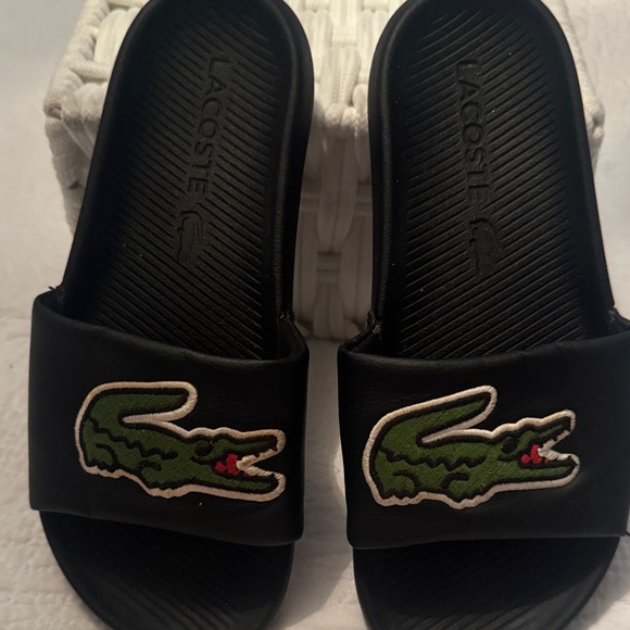 Lacoste Black and Green Slide Sandals - Picture 1 of 4